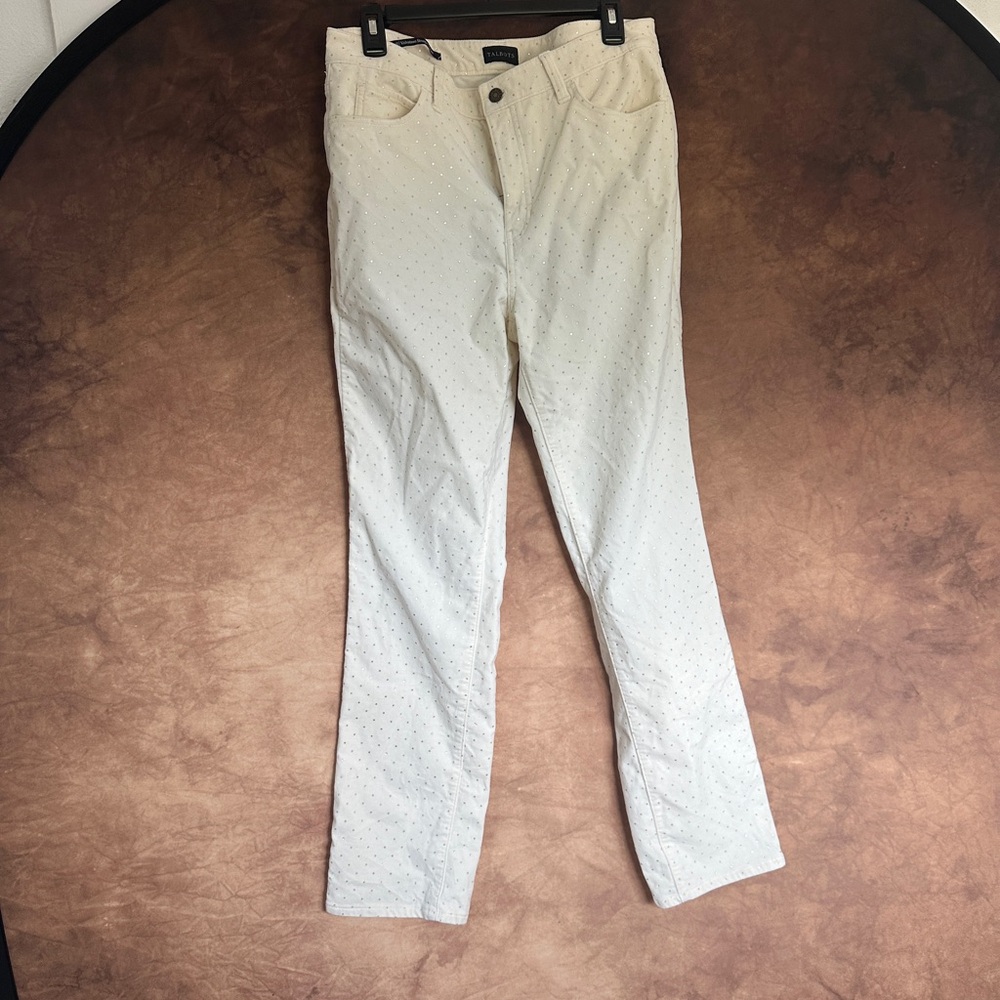 Talbots Ivory Trousers with Metallic Dots - Velveteen Straight Leg Pants